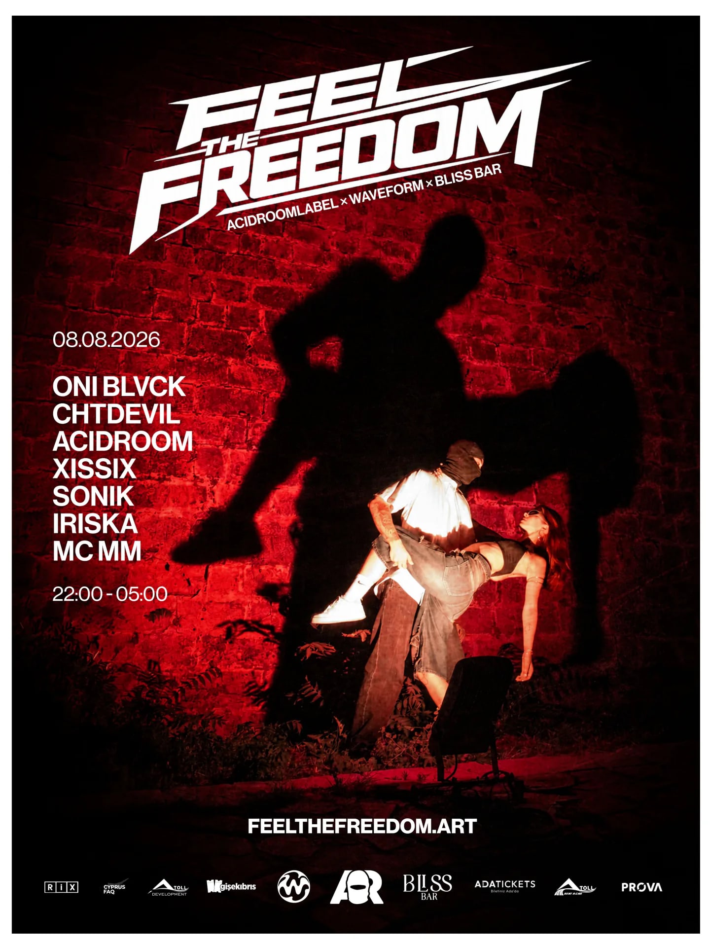 FEEL THE FREEDOM event poster — 8 August 2026 at Bliss Bar